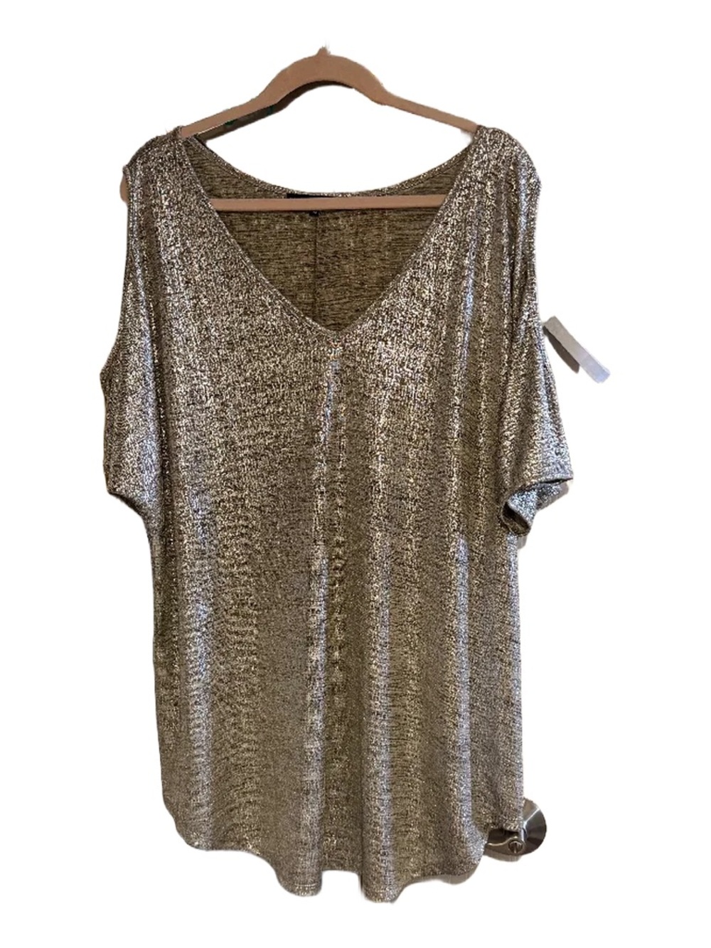 Relaxed V-Neck Short Sleeve Blouse in sparkle Heather Gray
